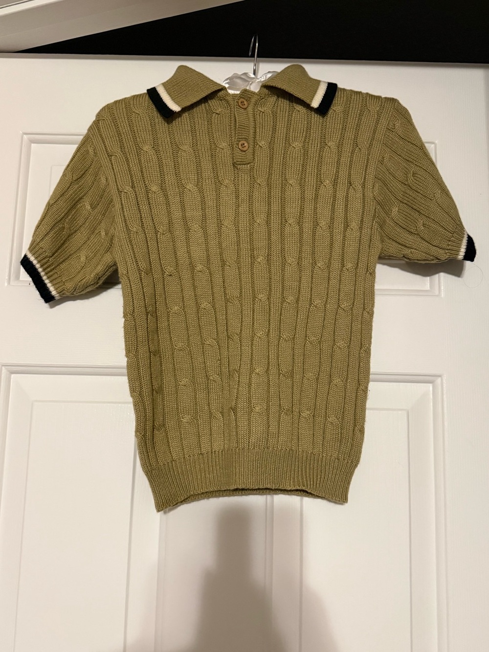 Vintage 90s Faded Glory Boys Cable Knit Polo Sweater Size 8 Retro Contrast Trim